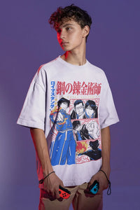 Fullmetal Alchemist Manga T-Shirt oversized cotton anime graphic tee with vintage washed finish short sleeves and relaxed streetwear silhouette