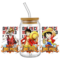 A collection of the newest 31 designs of popular One Piece UV DTF Stickers for a 16oz glass cup.