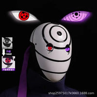 A highly imitative, high-gloss Obito Cosplay Mask featuring the Akatsuki Sharingan design for anime Halloween costumes and conventions.