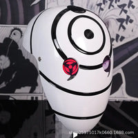 A highly imitative, high-gloss Obito Cosplay Mask featuring the Akatsuki Sharingan design for anime Halloween costumes and conventions.