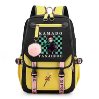 A durable Kamado Tanjirou Backpack featuring the green checkered pattern, large capacity storage, and high-quality zippers for teenagers.