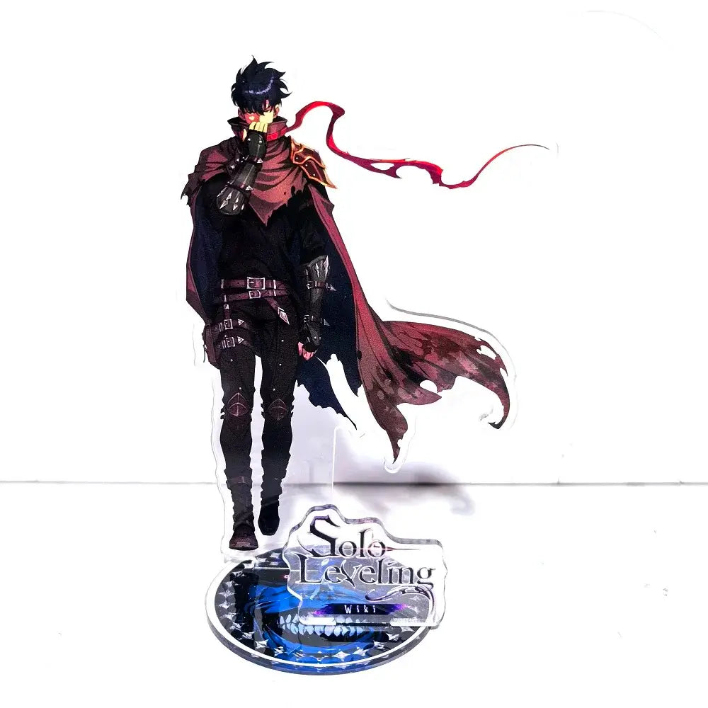 A high-definition 15cm Solo Leveling Acrylic Stand featuring Sung Jinwoo, Sung Jin Ah, and Yoo Jin Ho anime action figures for desk decoration.