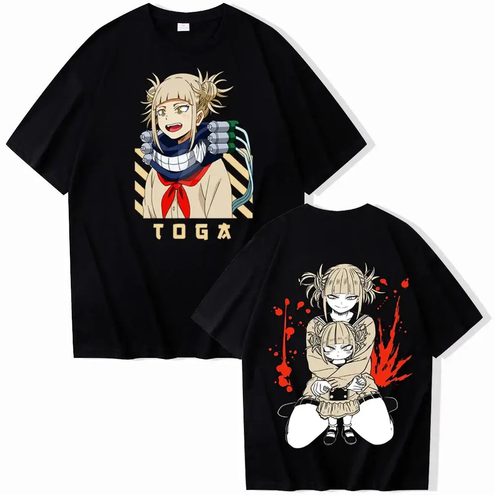 A trendy 2026 Himiko Toga T-Shirt featuring a graphic anime print of the My Hero Academia villain, designed as a casual summer top for men and women.