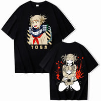 A trendy 2026 Himiko Toga T-Shirt featuring a graphic anime print of the My Hero Academia villain, designed as a casual summer top for men and women.
