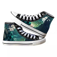 High-top Demon Slayer Canvas Shoes featuring Tanjiro Kamado and Jibaku Shounen Hanako-kun anime prints for casual fashion.