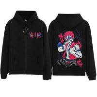 An oversized Harajuku Demon Slayer Akaza Hoodie for men and women, featuring a printed design of Akaza and the Infinity Castle.