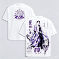 Sosuke Aizen BLEACH Double-Sided T-Shirt featuring unique anime artwork on soft cotton fabric.