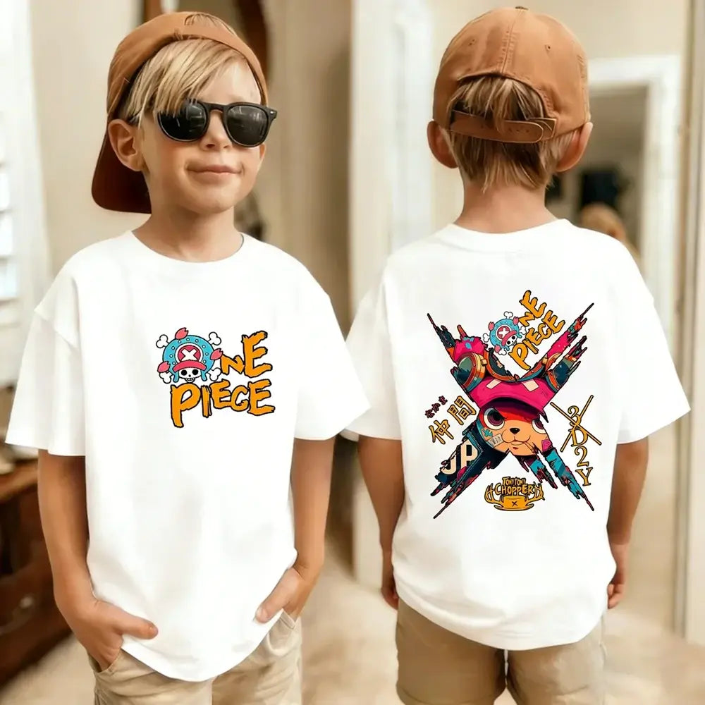 One Piece Kids T-Shirt Anime Luffy Zoro Chopper short sleeve cotton summer tee boys girls ages 7-13