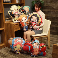 One Piece Kawaii Pillow Doll collection featuring Luffy, Zoro, Nami, and more plush anime characters.