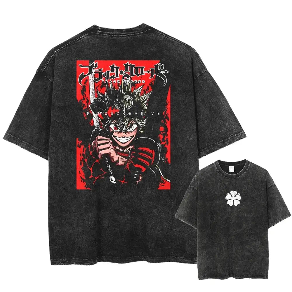 Asta Black Clover Manga Streetwear T-Shirt featuring a graphic design on a washed cotton oversized tee.
