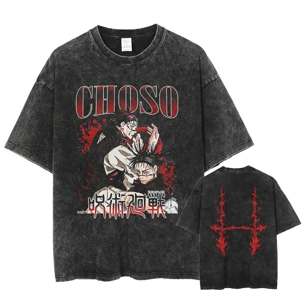Jujutsu Kaisen Vintage Washed Cotton T-Shirt featuring bold graphic design and relaxed fit for anime fans.