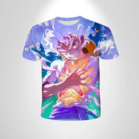 A casual One Piece Luffy T-shirt featuring a cartoon Monkey D. Luffy graphic, designed as a loose, breathable short-sleeve top for men and boys.