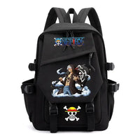 A lightweight canvas One Piece Backpack featuring kawaii anime characters, suitable for school, travel, and carrying a laptop computer.