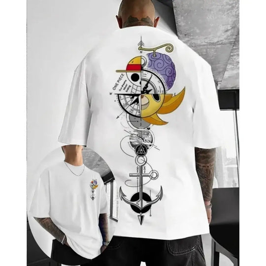 Monkey D. Luffy Parent-Child T-Shirt featuring colorful anime design on back and casual style for fans.