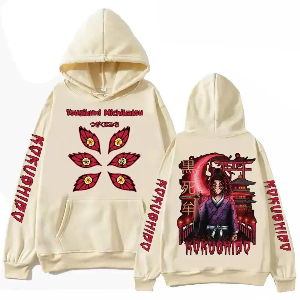 A trendy Demon Slayer Hoodie made of warm fleece, featuring a Harajuku streetwear graphic print for men's and women's autumn fashion.