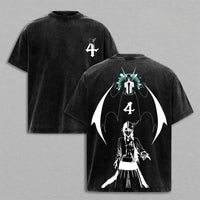 Ulquiorra Cifer Bleach Vintage Washed T-Shirt featuring a haunting design with number 4 on front and back.