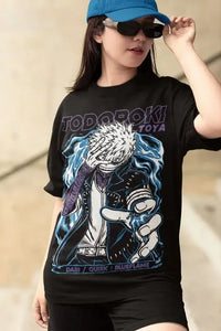 A stylish Dabi T-Shirt featuring Toya Todoroki manga panel art, designed as a trendy anime top for women and men.
