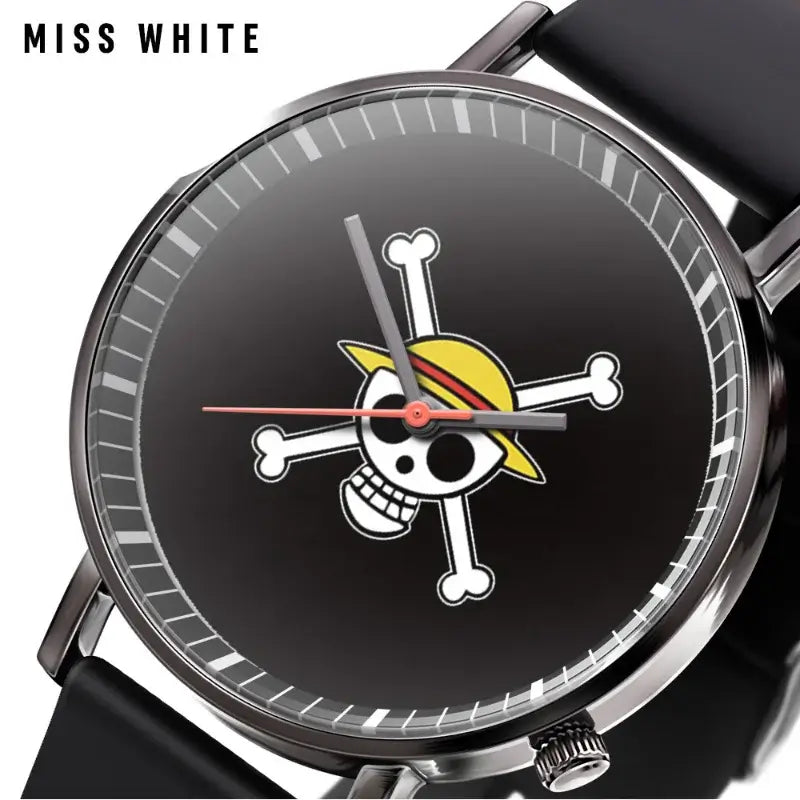 A colorful One Piece Luffy Watch featuring Fire Fist Ace anime action figure art on the dial, analog quartz movement for kids.
