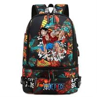 One Piece Anime Polyester School Travel Backpack featuring Luffy design with vibrant colors and ergonomic straps.