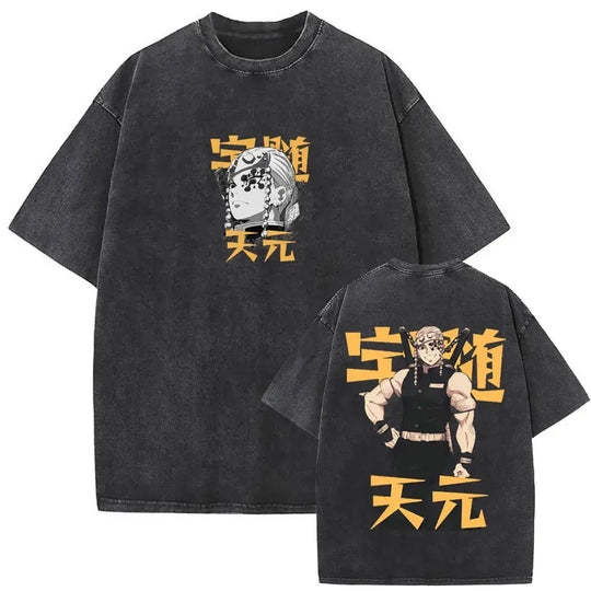 A vintage washed Demon Slayer Daki Graphic T-shirt with a cherry blossom design, an oversized casual cotton tee for men and women.