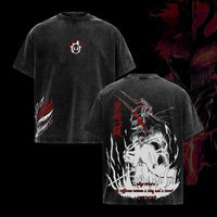 Bleach T-Shirt Vintage Washed Anime Streetwear oversized nylon-cotton blend Y2K hip-hop Bleach anime graphic washed finish applique unisex S to XXXL front view