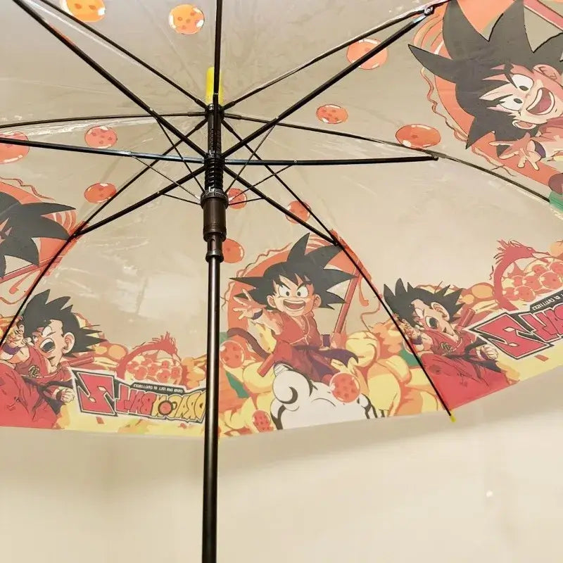 Close-up of Dragon Ball Goku Folding Transparent Umbrella Goku graphic print clear panel detail