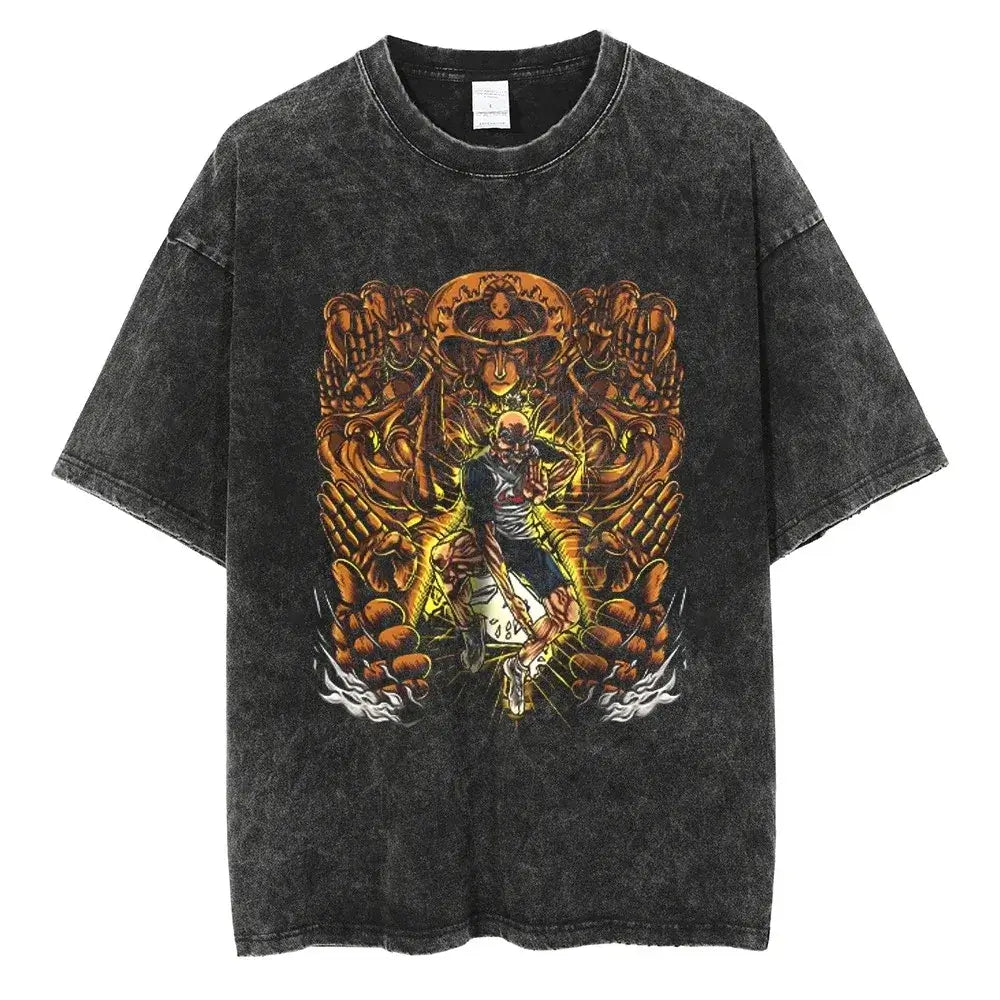 Hunter x Hunter Gon Freecss Print T-Shirt oversized Harajuku washed cotton anime tee men women