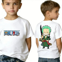 One Piece Kids T-Shirt Luffy Zoro Nami Chopper pure cotton short sleeve summer cartoon tee boys girls unisex sizes 100 to 160 CM birthday gift