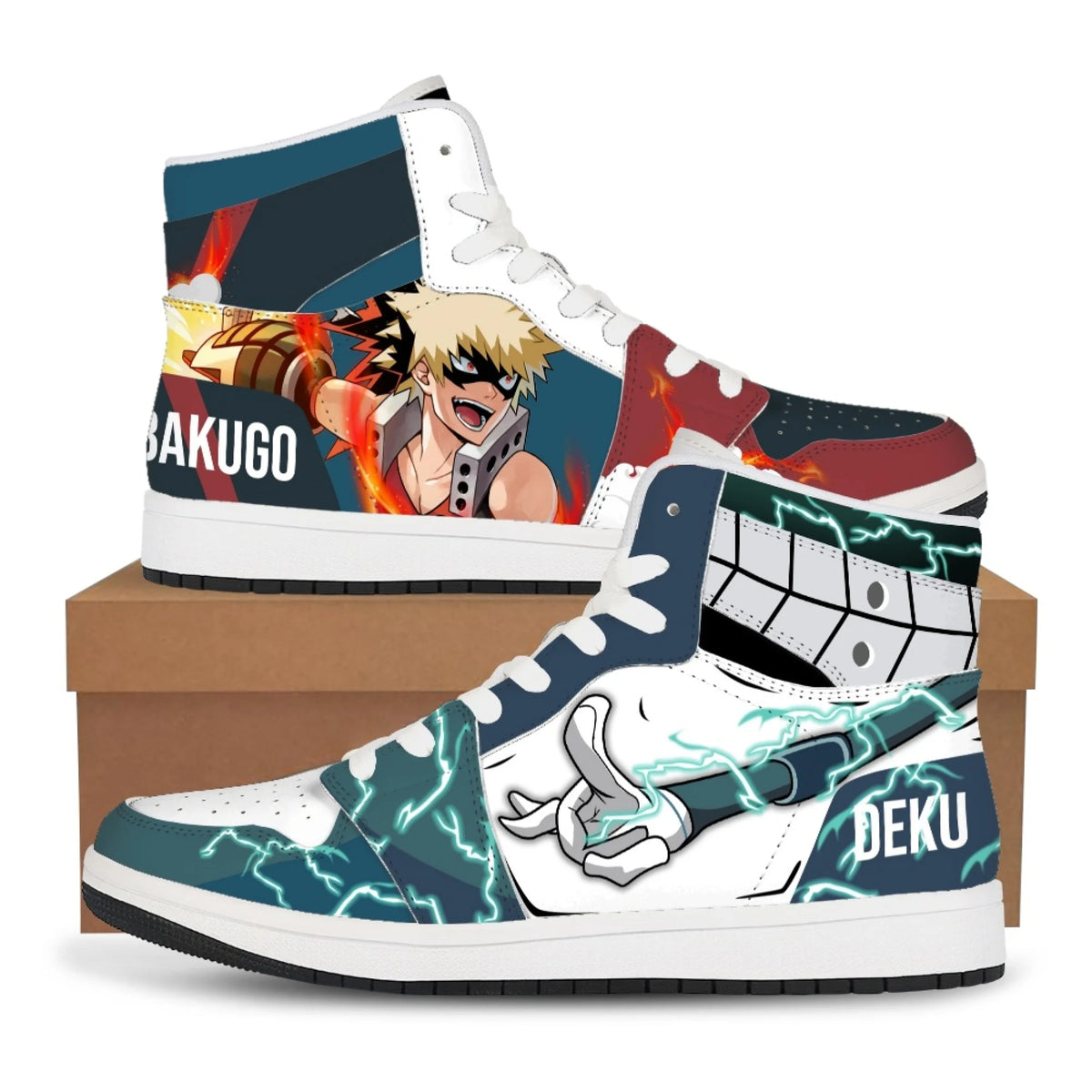Casual Midoriya Izuku Sneakers featuring green Deku anime print, comfortable flat basketball shoes for men and women.