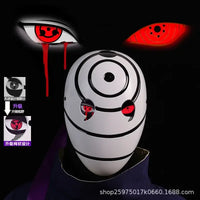 A highly imitative, high-gloss Obito Cosplay Mask featuring the Akatsuki Sharingan design for anime Halloween costumes and conventions.