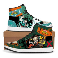 Casual Midoriya Izuku Sneakers featuring green Deku anime print, comfortable flat basketball shoes for men and women.