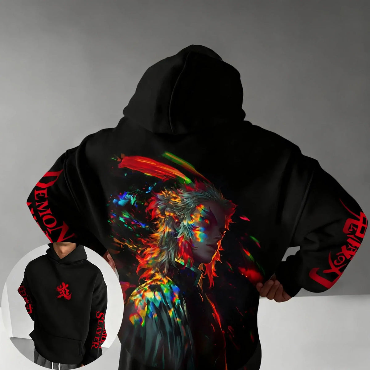 Demon Slayer Parent-Child Cotton Hoodie featuring an anime character design on the back in an oversized fit.