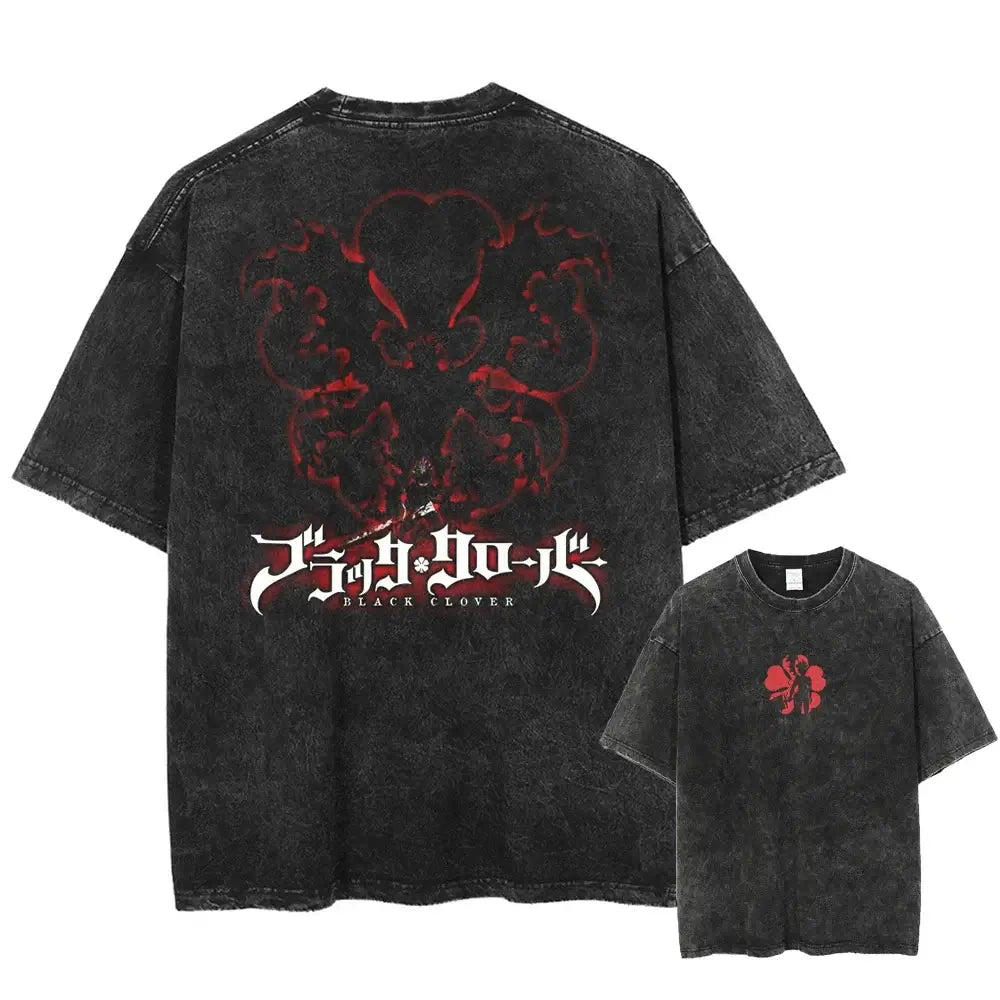 Asta Black Clover Manga Streetwear T-Shirt featuring a graphic design on a washed cotton oversized tee.