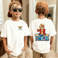 One Piece Luffy Kids T-Shirt Pure Cotton Boys Top short sleeve crew neck Japanese anime print summer tee children ages 7-13