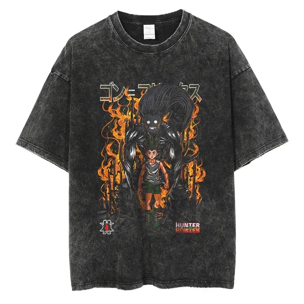 Hunter x Hunter Gon Freecss Print T-Shirt oversized Harajuku washed cotton anime tee men women