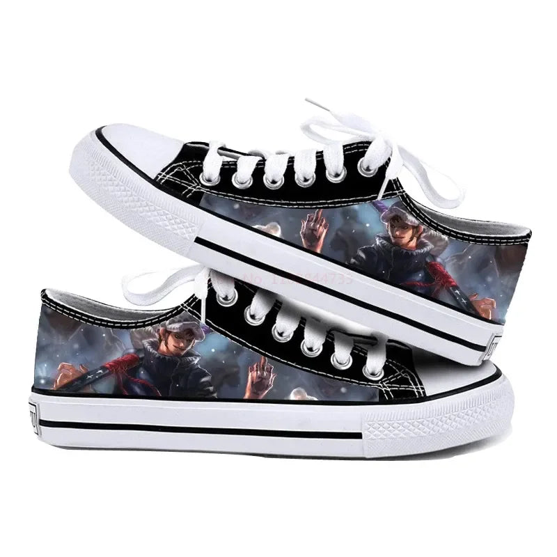 One Piece Anime Low Top Canvas Sneakers flat lay pair printed anime canvas couple birthday gift