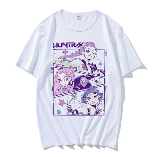 KPop Devil Hunter T-shirt in 100% pure cotton, featuring a fashionable graphic for a unisex casual summer look for men and women.