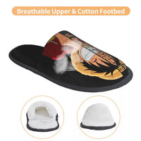 Close-up of One Piece Luffy Memory Foam House Slippers Luffy quote detail non-skid sole cotton
