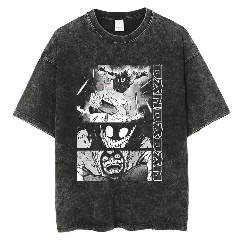 An oversized Anime Dandadan Ken Takakura T-shirt with a washed vintage print of Okarun for men.