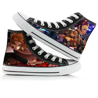 A pair of kawaii Anime Demon Slayer Canvas Shoes in a hand-painted high-top sneaker style for boys and girls.