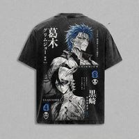 Ulquiorra & Grimmjow Washed T-Shirt featuring iconic characters from Bleach Manga, stylish Harajuku design in breathable cotton.