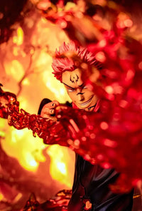 Detailed Ryomen Sukuna Figure from Jujutsu Kaisen, showcasing the King of Curses in an extreme battle pose with vibrant colors.