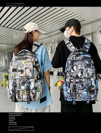 A high-capacity One Piece Luffy Backpack featuring a vibrant graffiti print of Monkey D. Luffy, designed as a durable school bag for middle and high students.
