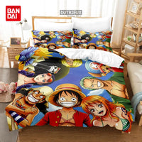 One Piece Luffy Anime Bedding Set Duvet Cover styled on bedroom bed anime decoration