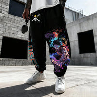 Men's loose One Piece Luffy Sweatpants featuring Y2K anime graphic prints, designed as autumn and winter hip hop trousers for gym and casual wear.