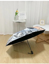 An automatic One Piece Nika Luffy Fold Umbrella with a three-fold design, featuring Gear 5 anime art and black glue sunscreen.