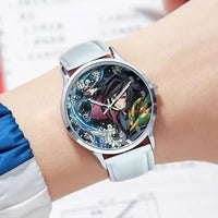 A stylish Demon Slayer Watch featuring two-dimensional anime art of Rengoku Kyoujurou and Tokitou Muichirou, designed as a trendy business wristwatch.