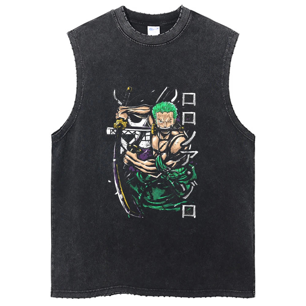 One Piece Vintage Washed Graphic Tank Top | Cotton Streetwear