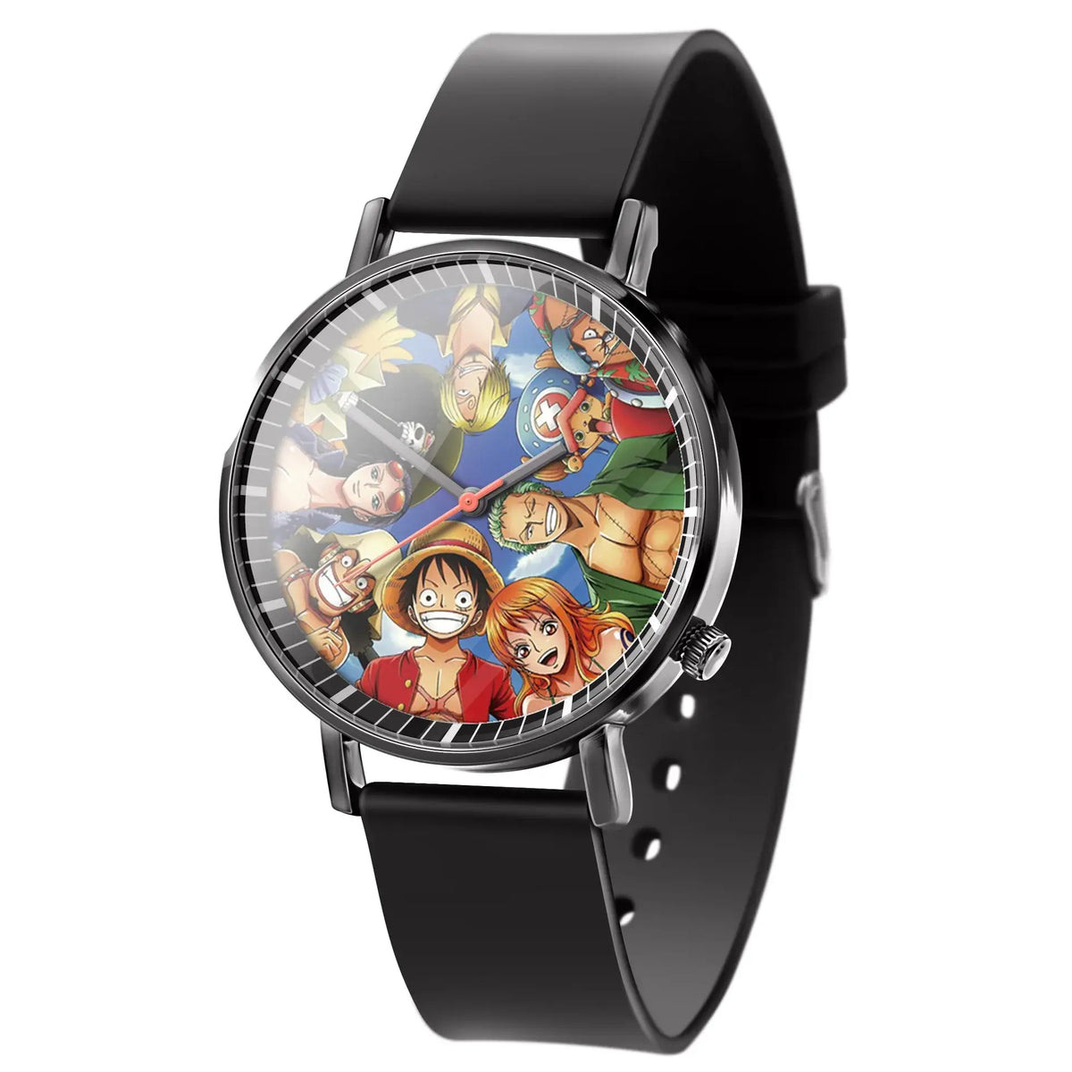 A colorful One Piece Luffy Watch featuring Fire Fist Ace anime action figure art on the dial, analog quartz movement for kids.