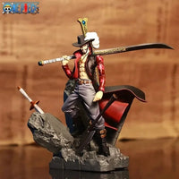 A detailed 15cm Dracule Mihawk Figure made of PVC, featuring "Hawk Eyes" holding the Black Blade Yoru, perfect for One Piece anime collection.